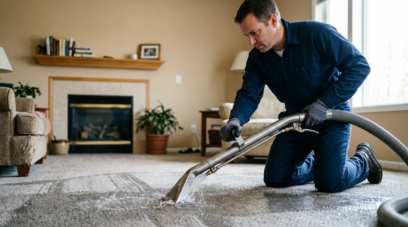 Water damage restoration technician working near De Lancey, PA
